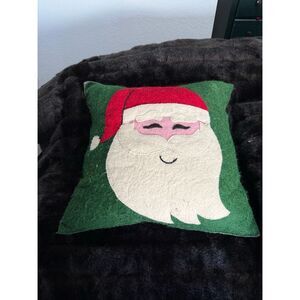 Arcadia Home Wool Pillow Santa Claus  Christmas Holiday Decor 18"